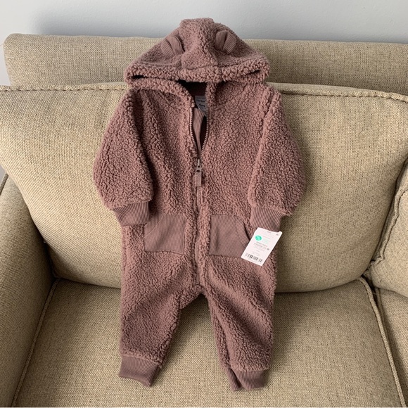 Carter's Other - NEW Carters Baby Boys Teddy Bear One Piece Brown Hooded Sherpa Fleece 6 Months